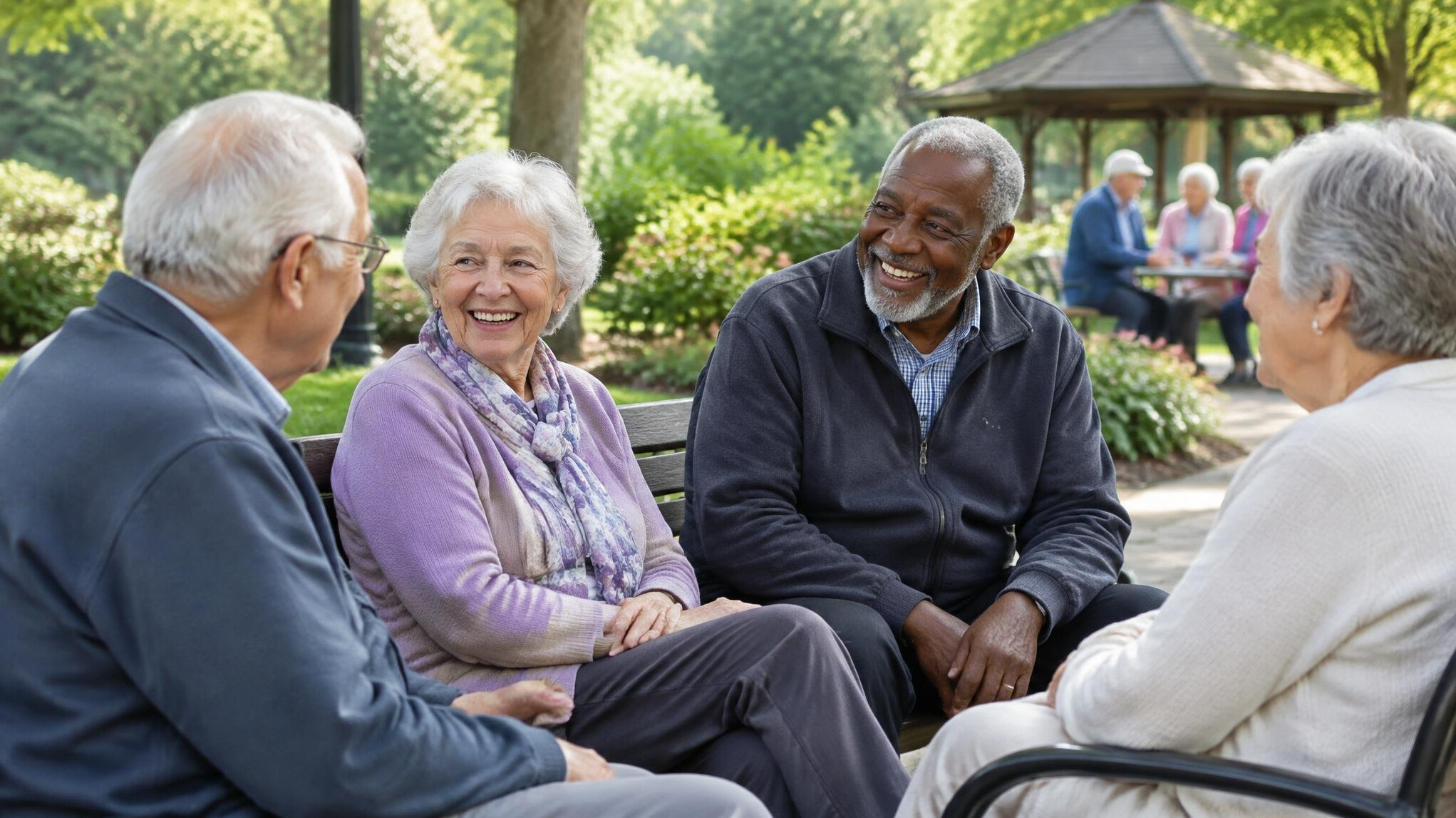 elderly people talking in park