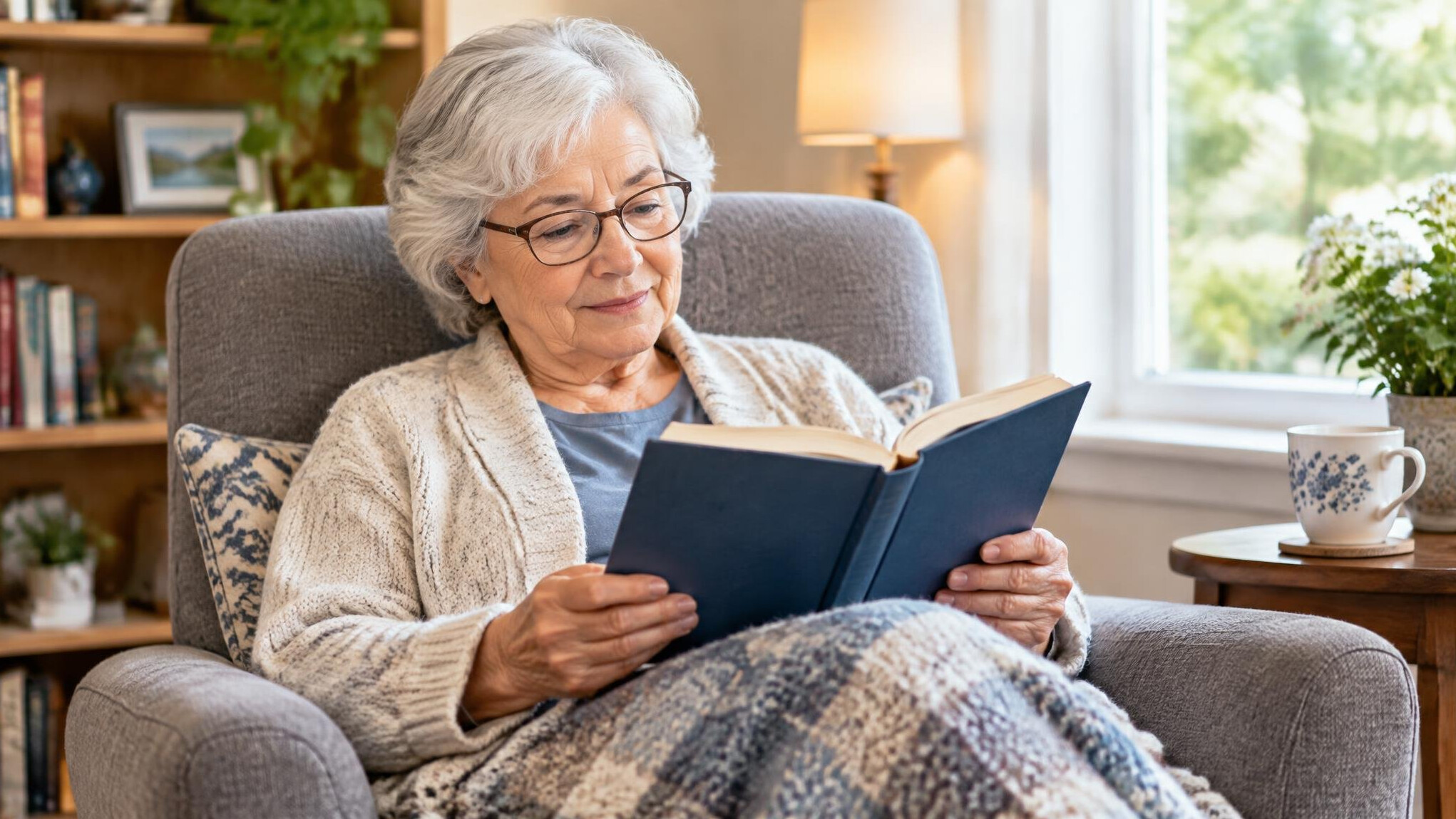 senior woman reading book